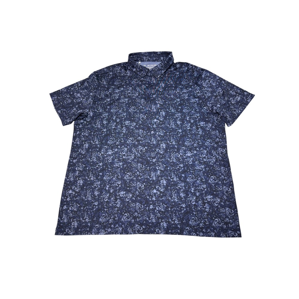 Under Armour Mens Playoff Polo 2.0 Blue Floral Print Golf Shirt 1377297 2XL